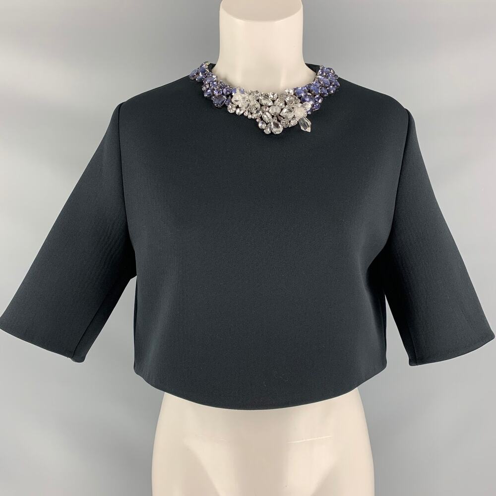 3.1 PHILLIP LIM Size 0 Black Polyester Rhinestones Short Sleeve Dress Top